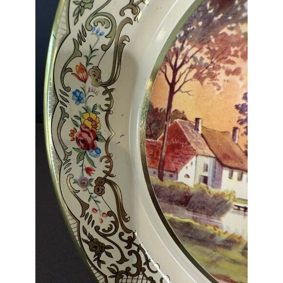 Vintage Daher Decorated Ware Tin Plate Holland Cottage Sunset Scene 8” - Picture 5 of 6